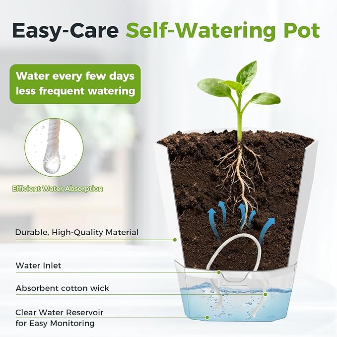 2 Pack Self Watering Plant Pots 8.4" Self Watering Planters for Indoor and Outdoor Plants African Violet Self Watering Clear Pots for Plants Large Herb Orchid Flower Houseplant Pots, Dark Grey