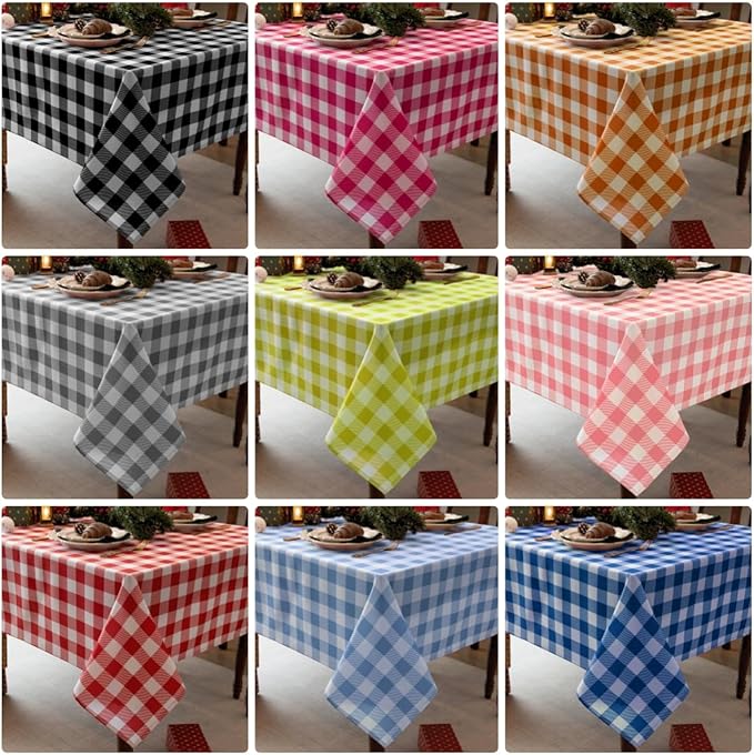 Waterproof Plaid Tablecloth Fabric - Round 108 Inch Classic Gingham Checker Table Cloth for Indoor/Outdoor Use - Buffalo Table Cover for Picnics, BBQs, and Parties