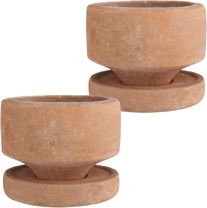 Yungyan 2 Set 6 Inch Rustic Terracotta Plant Pot with Drainage Saucer Vintage Breathable Clay Planter Farmhouse Flower Pot with Distressed Finish for Flowers Succulent Cactus Modern Home Garden Decor