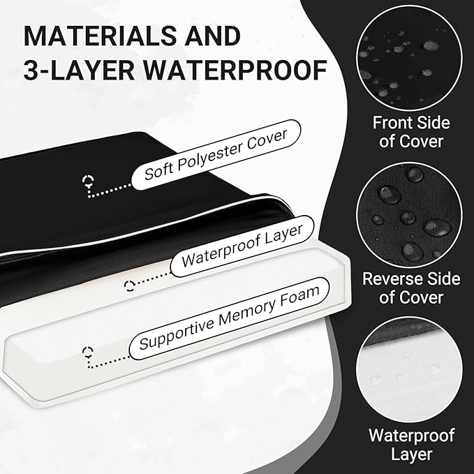 downluxe Waterproof Outdoor Chair Cushions Set of 2, 19" x 19" x 3" Patio Chair Cushion with Non-Slip Ties & Handle, Square Outdoor Cushion for Patio Furniture with Removable Cover, Black