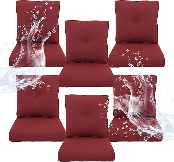 Outdoor Chair Cushions 6 Sets - 22 * 24" Patio Furniture Cushions with Removable Cover, 28D High Density Sponge Filling Outdoor Patio Cushions for Chairs, Rocker, Sofa and Loveseat - Red