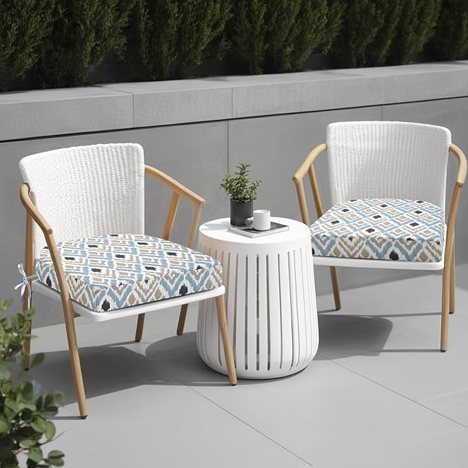 idee-home Outdoor Chair Cushions Set of 4, Thick 19" x 19" x 3" Outdoor Seat Cushions Patio Furniture Waterproof with Ties, Dining Pads