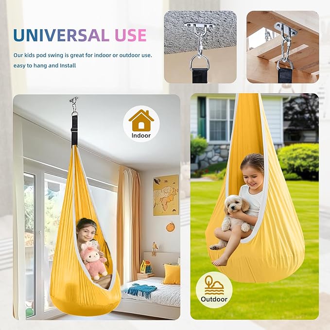 Kids Swing Seat Hammock Chair Indoor Outdoor Hanging Chair for Children,Soft & Safe with High Weight Capacity, Easy Install Perfect for Bedroom, Garden, Playroom (Orange)