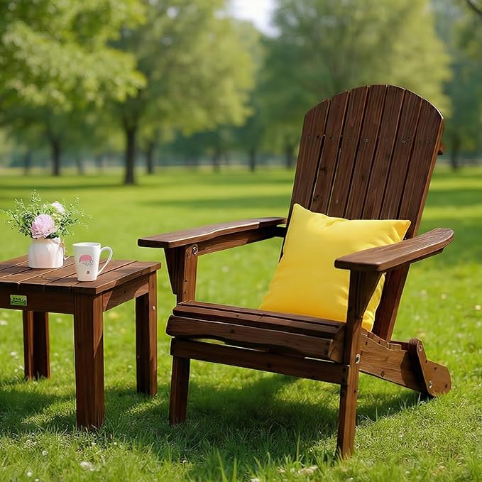 VINGLI Folding Adirondack Chair Set of 6, Wood Adirondack Chairs for Outdoor, Foldable Fire Pit Chairs for Patio, BBQ, Porch, Yard, Pool, Carbonized