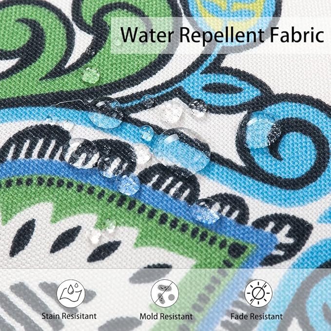 Magpie Fabrics Indoor Outdoor Waterproof Square Chair Cushion, 18" x 18" x 2.5", 2 Pack, Water Resistant Seat Cushions, for Patio Garden Office, Phoenix Blue Green