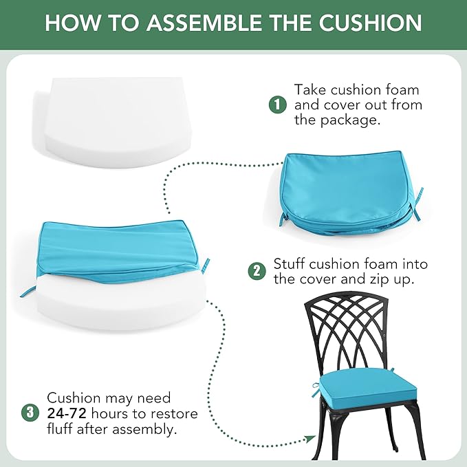 Outdoor Chair Cushions Set of 4: Waterproof & Fade Resistant Patio Furniture Cushions - 19 x 19 x 2 Inch Non Slip Round Corner Seat Cushion Pads with Removable Cover for Garden Yard Lawn, Teal