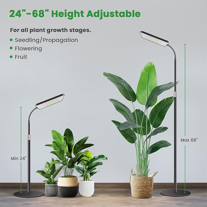 Wiaxulay Floor Plant Lights for Indoor Growing, 153 LED Full Spectrum Grow Light with Stand, Height Adjustable 24-68 in,4/8/12/16H Timer, 3 Lighting Modes,5 Brightness for Growing Large Tall Plants