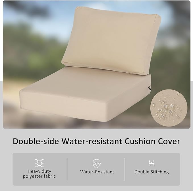 23.5"x27" Outdoor Deep Seat Patio Cushions Set of 2,Water-Resistant Stain-Resistant UV Resistant Weather Resistant with YKK Zippers,Sunbrella Antique Canvas Beige