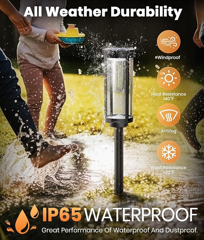 Solar Pathway Lights Outdoor, IP65 Waterproof Auto On/Off Solar Garden Lights Solar Powered Landscape Lighting for Yard Patio Walkway (Warm White, 4pack)