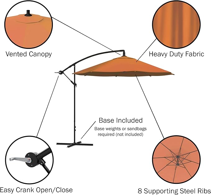 10 Ft Offset Cantilever Patio Umbrella - Fade-Resistant Shade Umbrella Outdoor Patio Canopy with Cross Base for Garden, Lawn, Deck, Yard or Pool by Pure Garden (Terracotta)