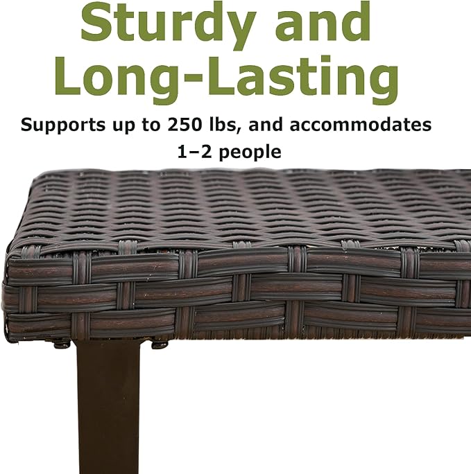 Outdoor Rattan Backless Bench Set of 2, Weatherproof Patio Bench with Seat and X-Shaped Legs, All-Weather Garden Bench for Porch, Patio, Lawn and Backyard, Black