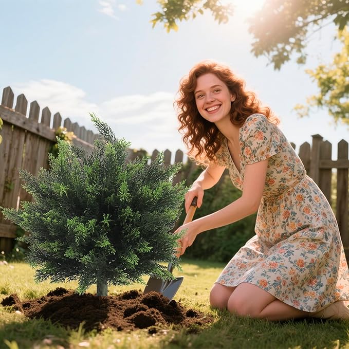 26.1inch Artificial Topiary Tree Set of 2 Beautiful Realistic Faux Cedar Pines Christmas Trees UV Rated Fake Shrubs for Front Porch Faux Plants Indoor and Outdoor Decor