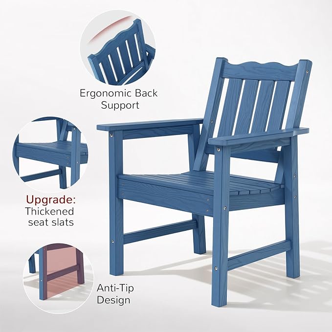 Stoog All-Weather Patio Chairs Set of 2, Heavy Duty Outdoor Chairs with 400 lbs Weight Capacity, Garden Chair for Backyard, Deck, Lawn & Porch, Blue