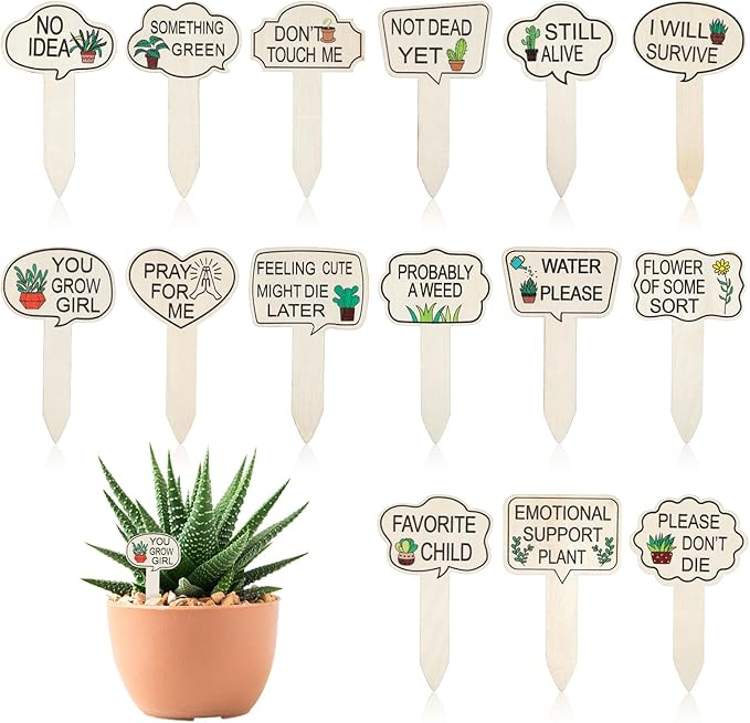 15pcs Funny Plant Stakes Garden Plants Markers Wooden Plants Labels Tab Funny Signs with Stake for Outdoor Indoor Patio Supplies Novelty Gifts Garden Potted