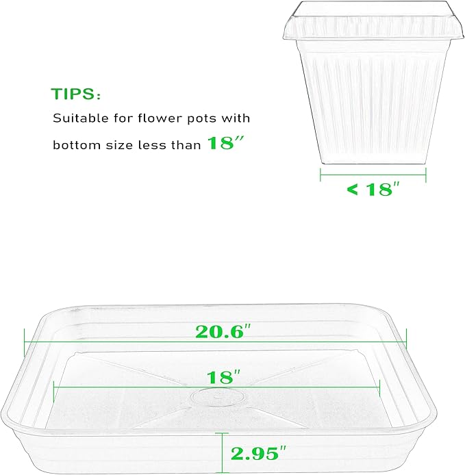 3 Pack Square Plant Saucer Tray 20 inch, Heavy Duty Plastic Plant Saucers for Indoors Outdoor, Flower Plant Drip Trays for Pots, Square Seed Starting Tray, Seedling Growing Trays