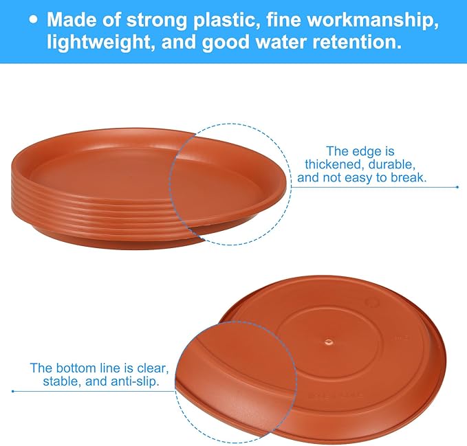 PATIKIL 6 Pack Plant Saucer, 9 Inch Plastic Round Plant Tray Flower Pot Saucers Planter Water Tray - for Indoor Outdoor Balcony Garden Potted, Terracotta