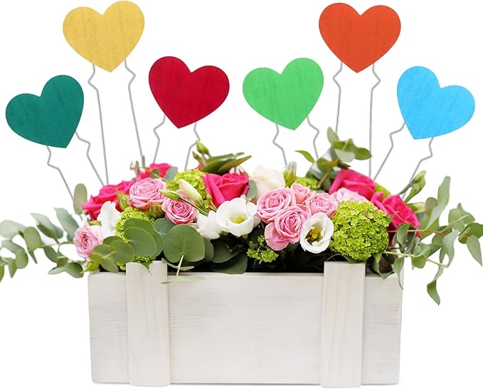12 Pcs Valentine's Day Heart Stakes Rustic Heart Decorative Garden Yard Stakes Valentines Plant Yard Signs for Valentine's Day Indoor Outdoor Patio Plant Pot Pathway Lawn Decoration