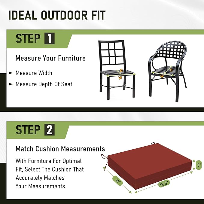 Basic Beyond Outdoor Chair Cushions Set of 2, Square Corner Outdoor Cushions for Patio Furniture, Water Resistant Patio Chair Cushions with 2 Ties, 18.5x16x3, Brick Red