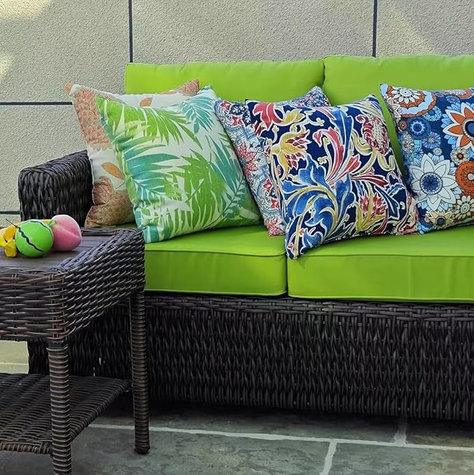 JMGBird Outdoor Pillows Set of 2 with Inserts - 18x18 Waterproof Throw Pillows for Patio Furniture, White Blue Palm Leaf Decorative Cushions