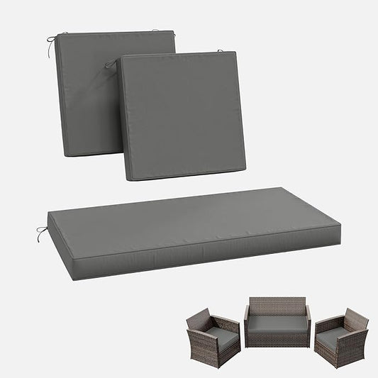 3 Pack Outdoor Replacement Cushions,36L x 18W x 3H,18L x 18W x 3H inch, High-Elastic Replacement Sponge for 4-Seater Water-Resistant Patio/Sofa with Removable Covers (Light Grey)