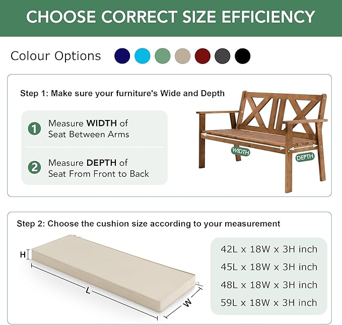 Outdoor Bench Cushion: Waterproof and Fade Resistant Patio Furniture Cushions - Non-Slip Bench Pad Cushion with Removable Cover for Garden Swing Porch Sofa Settee, 59 x 18 Inch, Beige