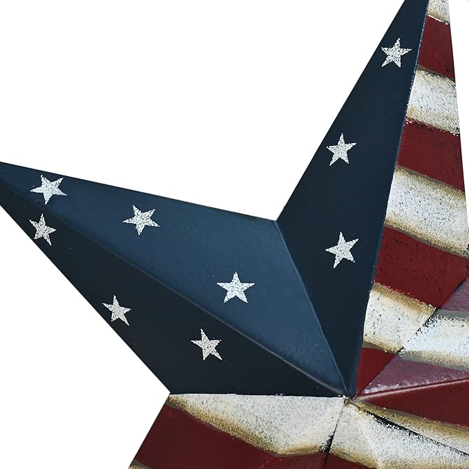 Veclotch 4th of July Metal Barn Star Yard Sign Outdoor Lawn Decor, Patriotic US Flag Star Barn Hanging Ornament Garden Signs