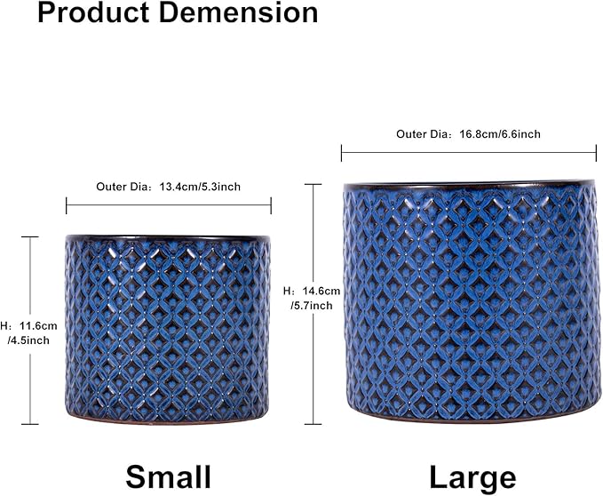 G EPGardening Ceramic Pots for Plants - 6.6+5.3 Inch Ceramic Planters Set of 2, Round Planters with Drainage Holes, Boho Flower Pots for Indoor Outdoor, Home Room Decor, Gifts for Plant Lovers, Blue