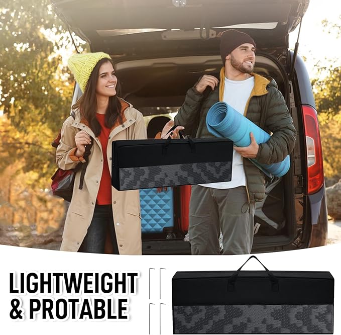 GOTGELIF Outdoor Camping Rug Waterproof 9x12FT, Large Reversible Stain&UV Resistant Plastic Straw RV Rug for Outside Patio Pool Deck Beach Indoor, Area Carpet Mat with Portable Bag&4 Stakes-Black Grey