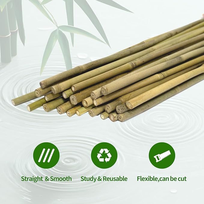 Plant Stakes, 25 Pack 3FT Natural Garden Bamboo Sticks, Plant Support Stakes for Indoor & Outdoor Plants, Orchid Tomato Vegetable Stakes for Garden