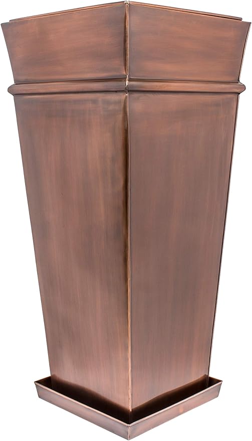 H Potter Tall Copper Planter 33 Inch Indoor Outdoor – Antique Copper Stainless Steel Floor Planter with Insert, Drainage & Drip Tray – Large Entryway Patio Porch Flower Pot