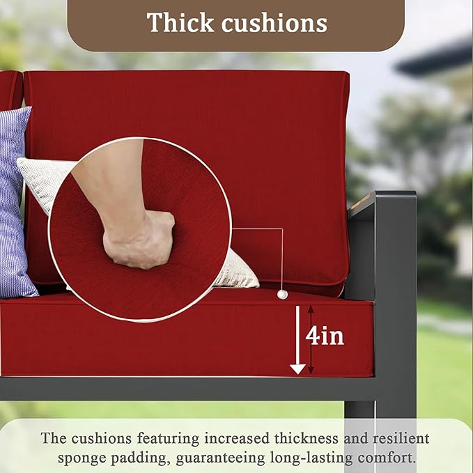 14 Pieces Outdoor Sectional Replacement Cushions for Patio Furniture, 4in Thick Outdoor Sofa Cushions for 6 Seat, Waterproof Deep Seat Couch Patio Cushion Set (Red)