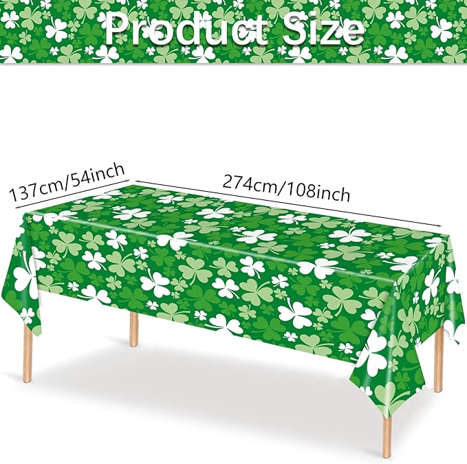 3 Pieces 54 x 108 Inches Valentine's Day, St. Patrick's Day, and Easter Tablecloth Set - Disposable Plastic Table Covers Decorations with Heart, Shamrock, and Bunny Designs for Spring Party Supplies