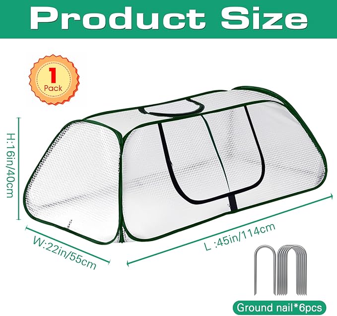 Raised Garden Bed Cover,Garden Row Plants Cover Accelerator, 45" L x 22" W x 16" H Greenhouse Cover for Raised Garden Bed and Vegetable Rows (1 Pack)