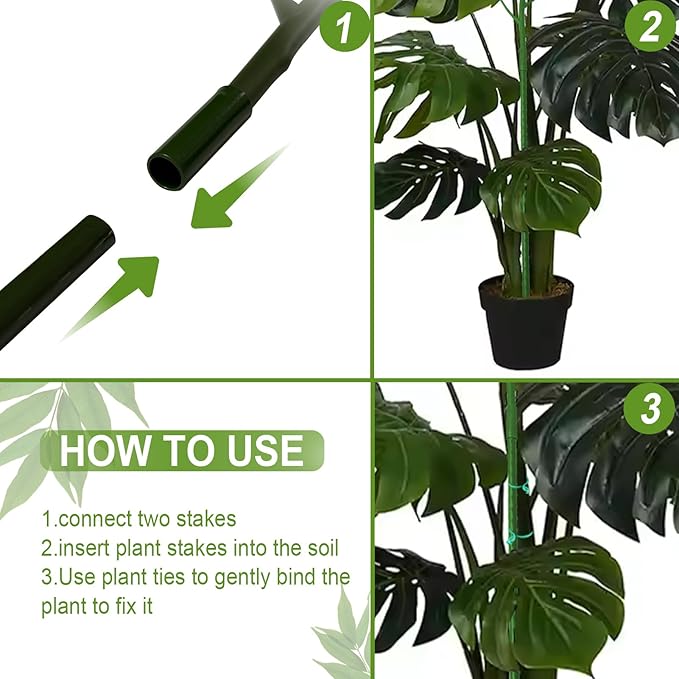 Plant Support Stakes for Indoor Plants,Trellis for House Potted Plants Flower,Monstera Support Sticks with Orchid Clips,Twist Ties(2 Pack Dark Green)