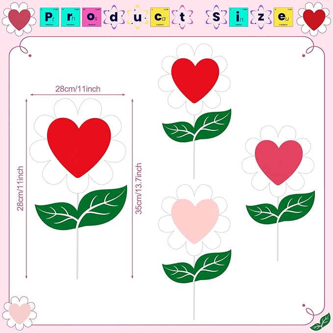 BreezeHug 3 Pcs 11" W 13.7" H Valentine's Day Heart-Shaped Flower Yard Stakes Outdoor Large Planter Garden Stakes Sign Valentine Flower Stick Pink Red Decorative for Yard Patio Lawn Spring Decor
