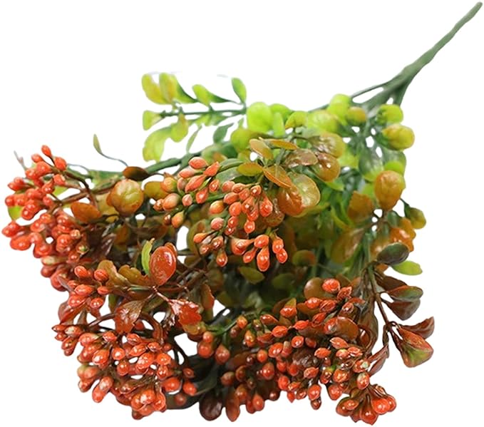 ‌Artificial Fall Berries & Flowers - Lifelike Faux Plants with Mini Red Berries, UV Resistant Fake Greenery for Outdoors,Thanksgiving Decor, Porch & Home Decor, Farmhouse Autumn Décor (Red)