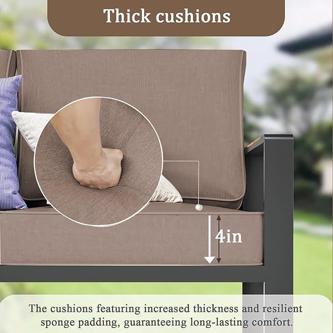 14 Pieces Outdoor Sectional Replacement Cushions for Patio Furniture, 4in Thick Outdoor Sofa Cushions for 6 Seat, Waterproof Deep Seat Couch Patio Cushion Set (Khaki)