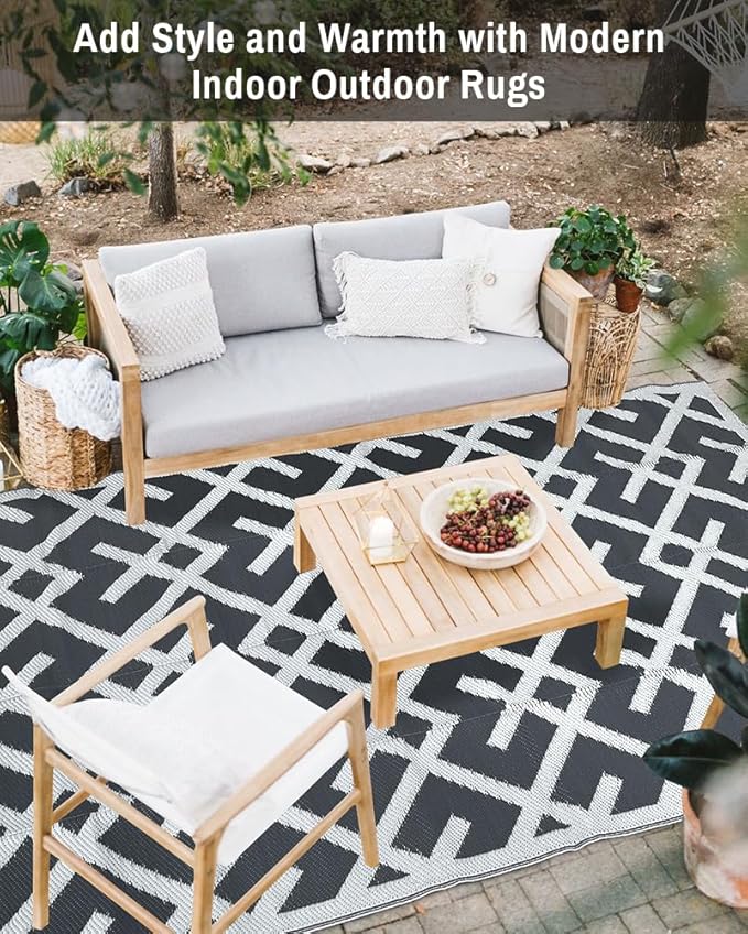 LILIOFFIC Outdoor Rug for Patio Clearance, 5'x8' Waterproof Plastic Patio Mat, Reversible Camping Rugs, Rv, Porch, Deck, Camper, Balcony, Backyard, Gray