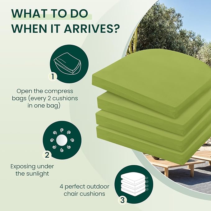 HARBOREST Outdoor Chair Cushions Set of 4, Water Resistant Patio Chair Cushions with Ties, Outdoor Seat Cushions for Patio Furniture, 17"x16"x2", Grass Green