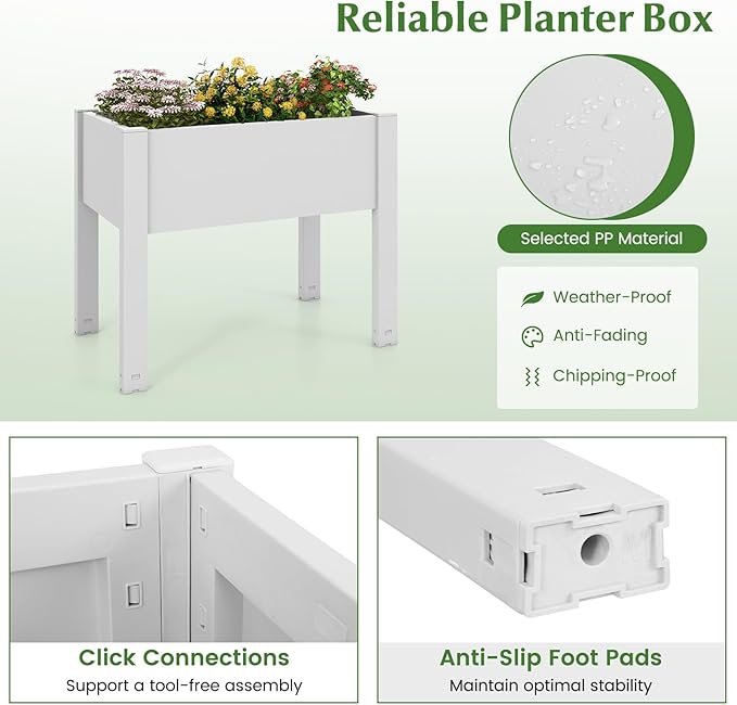 Giantex Raised Garden Bed with Legs, Self-Watering Planter Box with Water Level Indicator, Drainage Hole & Detachable Space Dividers, Outdoor Plant Container for Flower, Vegetable, Fruit, Herb