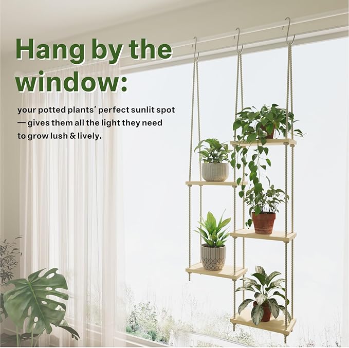 Window Plant Shelves 5-Tier Hanging Plant Shelves for Indoor Window Shelf for Plants Wall Mounted Window Sill Plant Shelf Living Room Garden Boho Decor