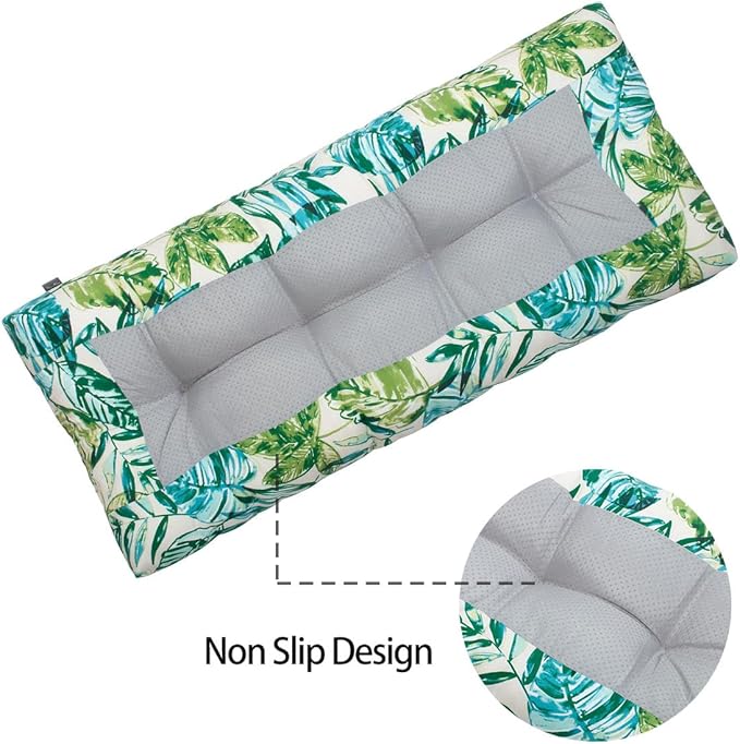 FUNHOME Outdoor Bench Cushion 42 x18 inch with Non-Slip Grips,Water Resistant Porch Swing Cushion,Bench Pillow Pads,Floral Tufted Cushions for Patio Garden Furniture,42" Seat Cushions(Palm Leaf)