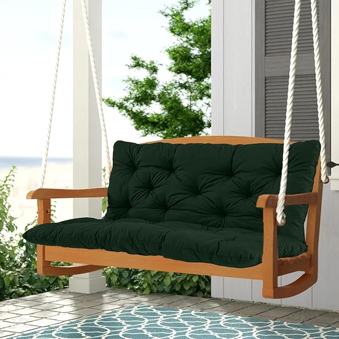 2-3 Seat Swing Replacement Cushion, Outdoor Bench Cushions with Backrest Thicken 4", Patio Furniture Garden Porch Loveseat Glider Pad Anti-Fading Waterproof (Dark Green, 40x47in)