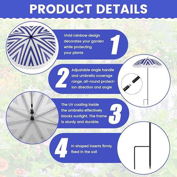 Abbylike 2 Pack Plant Umbrellas for Outdoor Plants, 26" Larger Tassel Garden Umbrella Sun Shade, Upgraded 43.3" Higher Adjustable Angle Sun Shade Cover Umbrellas for Garden Potted Flower
