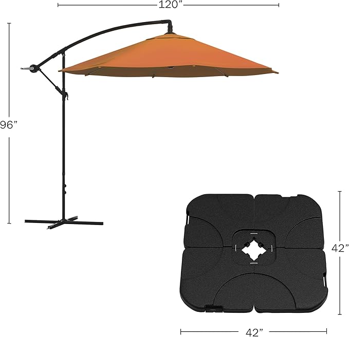 10 Ft Offset Cantilever Patio Umbrella - Fade-Resistant Shade Umbrella Outdoor Patio Canopy with Cross Base for Garden, Lawn, Deck, Yard or Pool by Pure Garden (Terracotta)