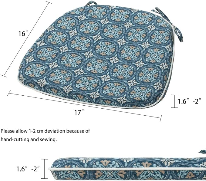 Magpie Fabrics Outdoor/Indoor 17"x16"x2" Chair Cushions with Ties Set of 2, Waterproof All Weather U-Shape Seat Pads Decoration for Patio Garden Furniture Home Office (Morgan Medal Blue)