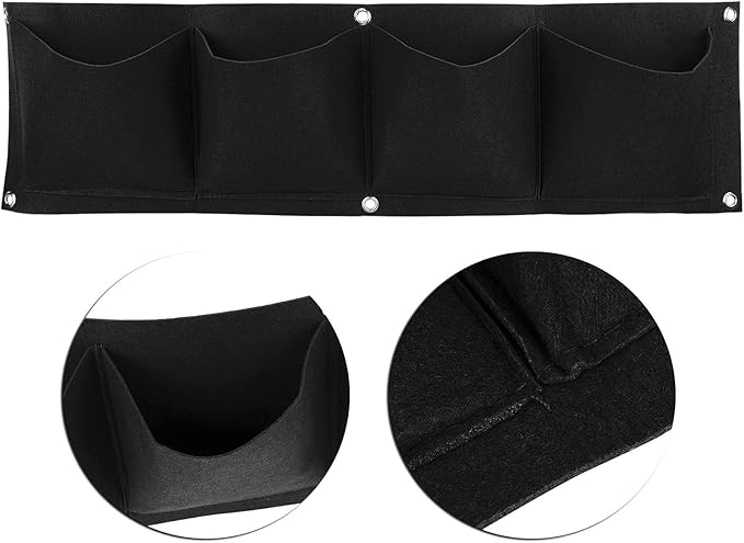 4Pcs 4 Pocket Felt Vertical Wall Garden Planter Plant Grow Bag Reusable Wall Mounted Planting Growing Bag for Flower Vegetable(Black)