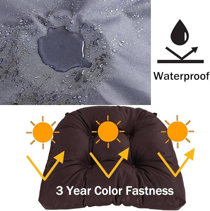 amberr Outdoor Chair Cushions Set of 2, Waterproof Outdoor Seat Cushions for Patio Furniture,Wicker Chair Cushions with Adjustable Straps (Walnut, 19" x 19"x 5"（2 Pack)