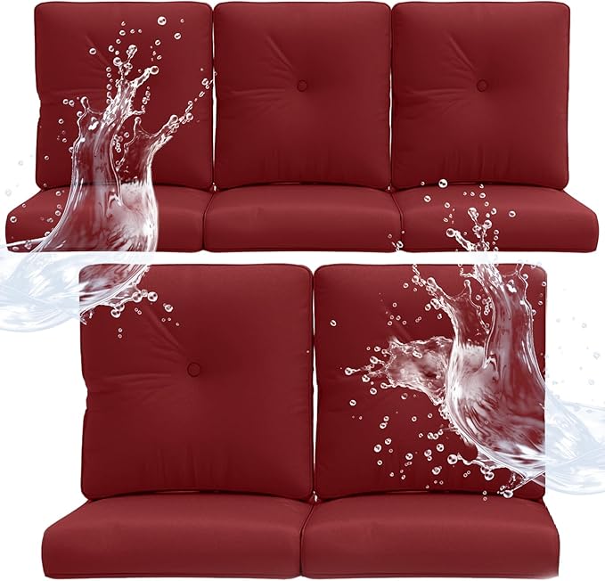Outdoor Chair Cushions 5 Sets - 22 * 24" Patio Furniture Cushions with Removable Cover, 28D High Density Sponge Filling Outdoor Patio Cushions for Chairs, Rocker, Sofa and Loveseat - Red