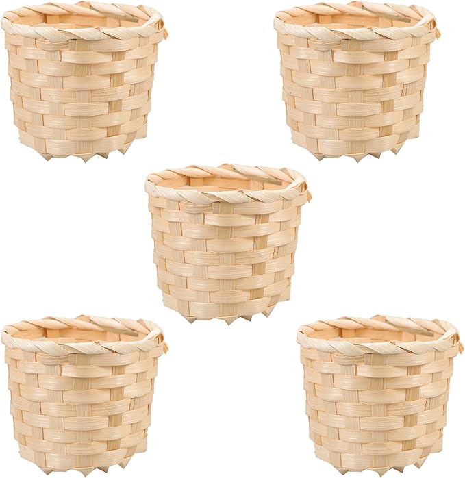 DOITOOL Mini Woven Basket 5PCS Small Woven Basket Without Handles, Miniature Dollhouse Picnic Mini Wicker for Fairy Garden Dollhouse Accessory, 9x9x7.5cm